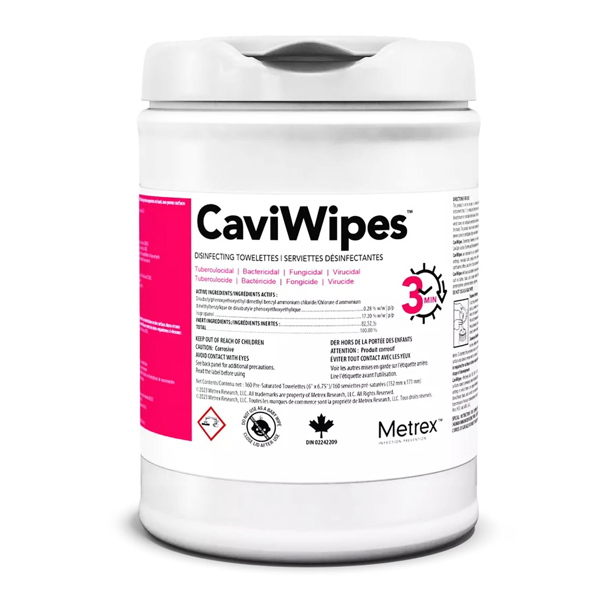 Metrex CaviWipes 160 Pre-Saturated Towelettes 6"x6.75" 1100