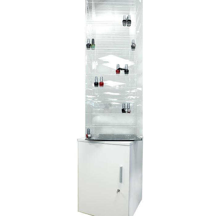 JJP Spin Polish Display 17L"x17W"x72H. White Gloss.
