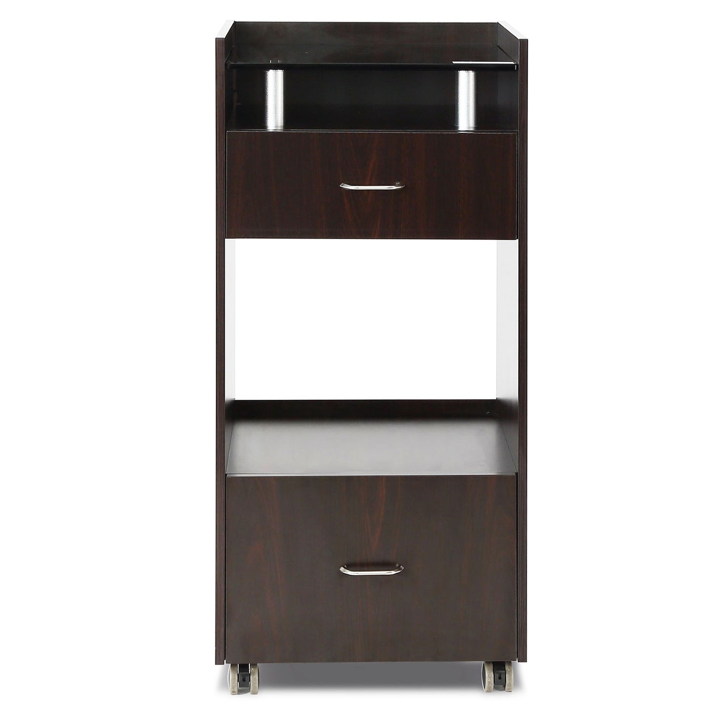 J&A WorkStation Trolley (2pcs) - Walnut/Black Glass Top