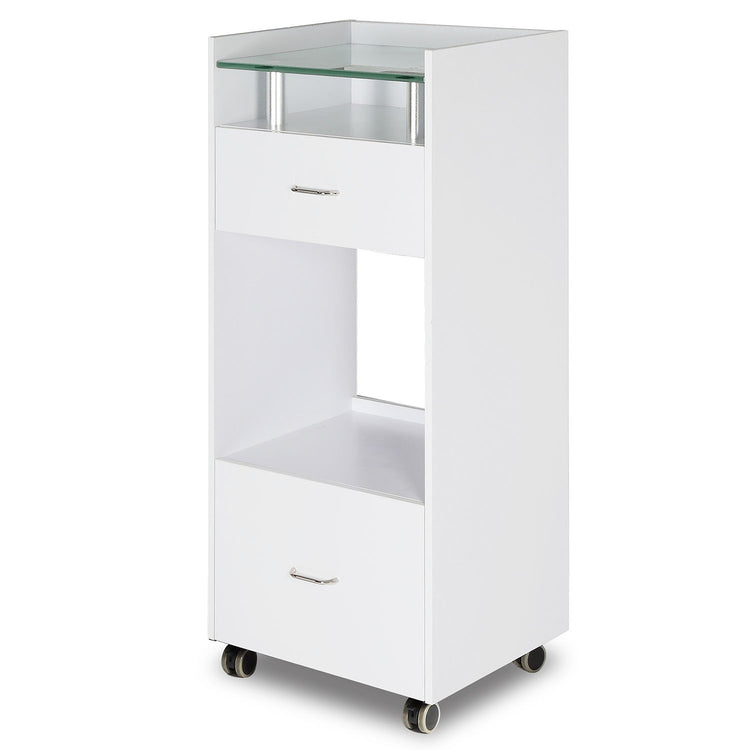 J&A Work Station Trolley (2pcs) - White/Frosted Glass Top
