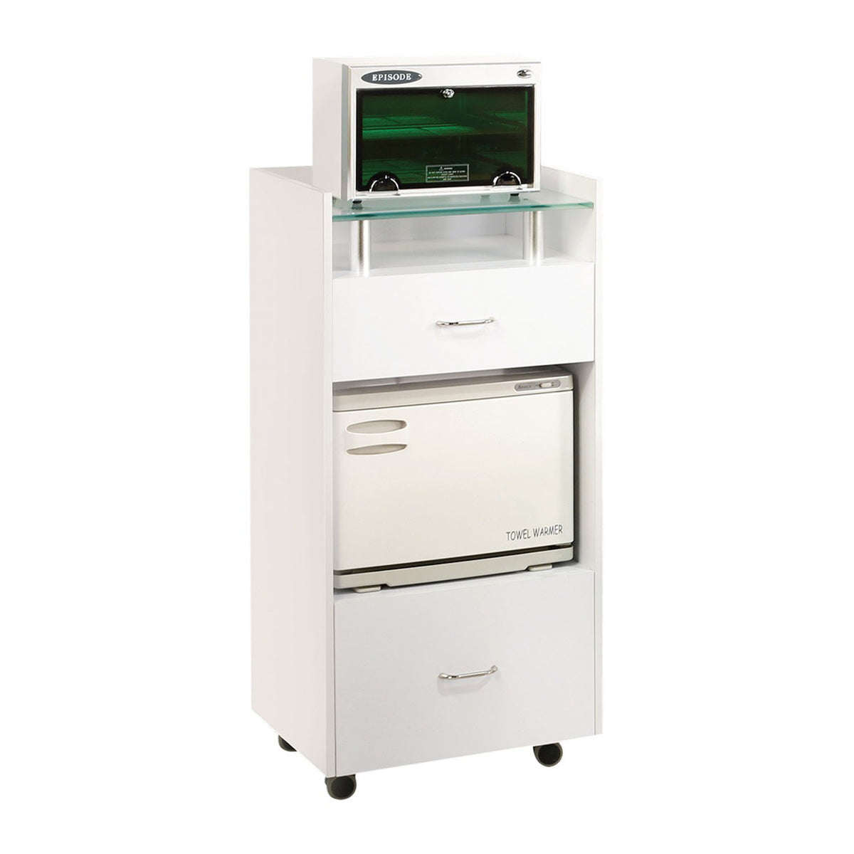 J&A Work Station Trolley (2pcs) - White/Frosted Glass Top
