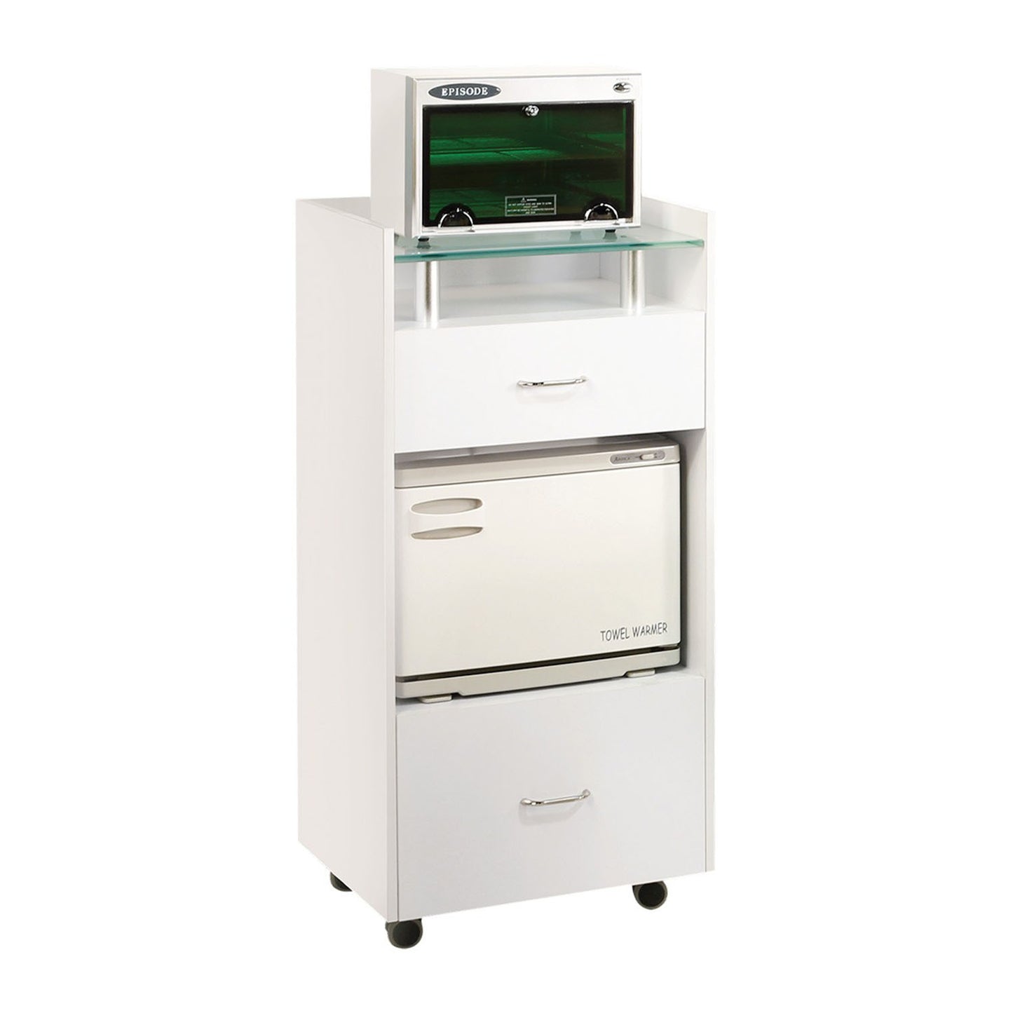 J&A Work Station Trolley (2pcs) - White/Frosted Glass Top