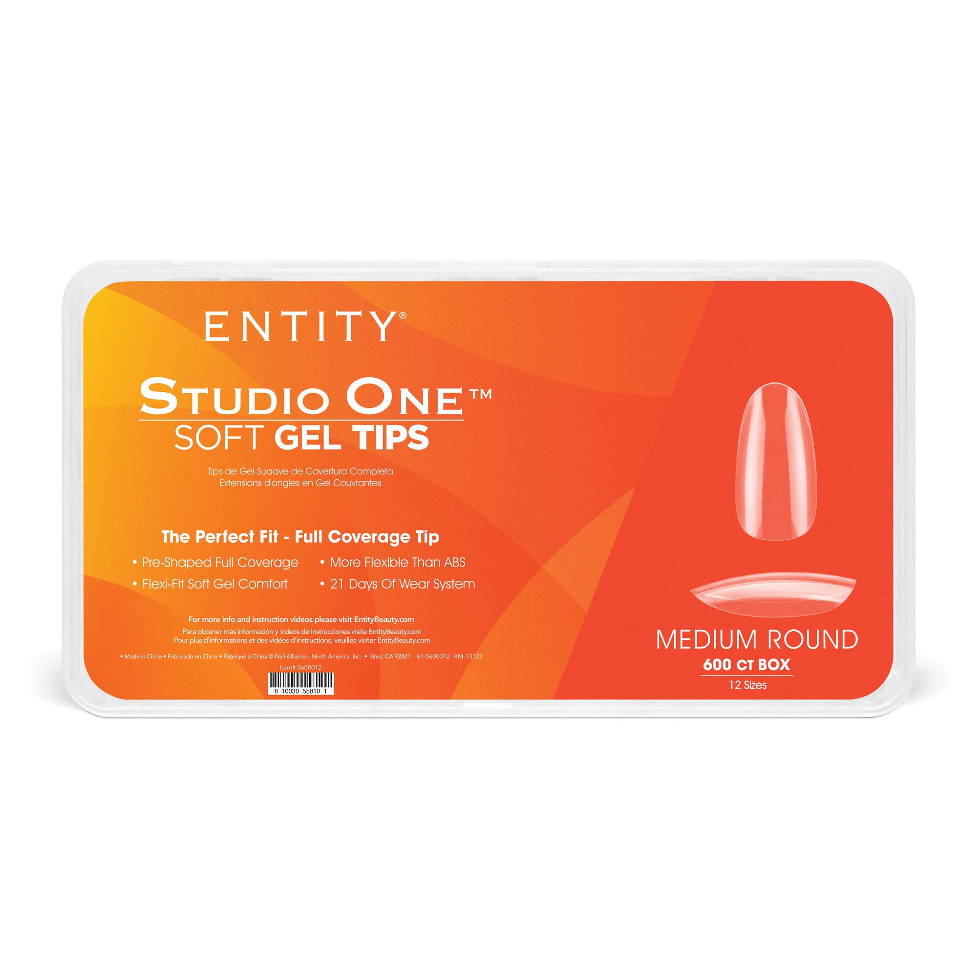 Entity Soft Gel Tips Medium Round 600 Tips 12 Sizes 5600012