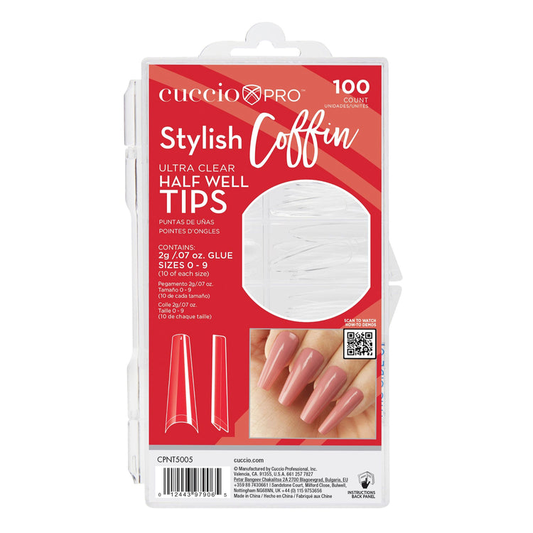 CuccioPRO Stylish Coffin Half Well Ultra Clear Tips 100ct.