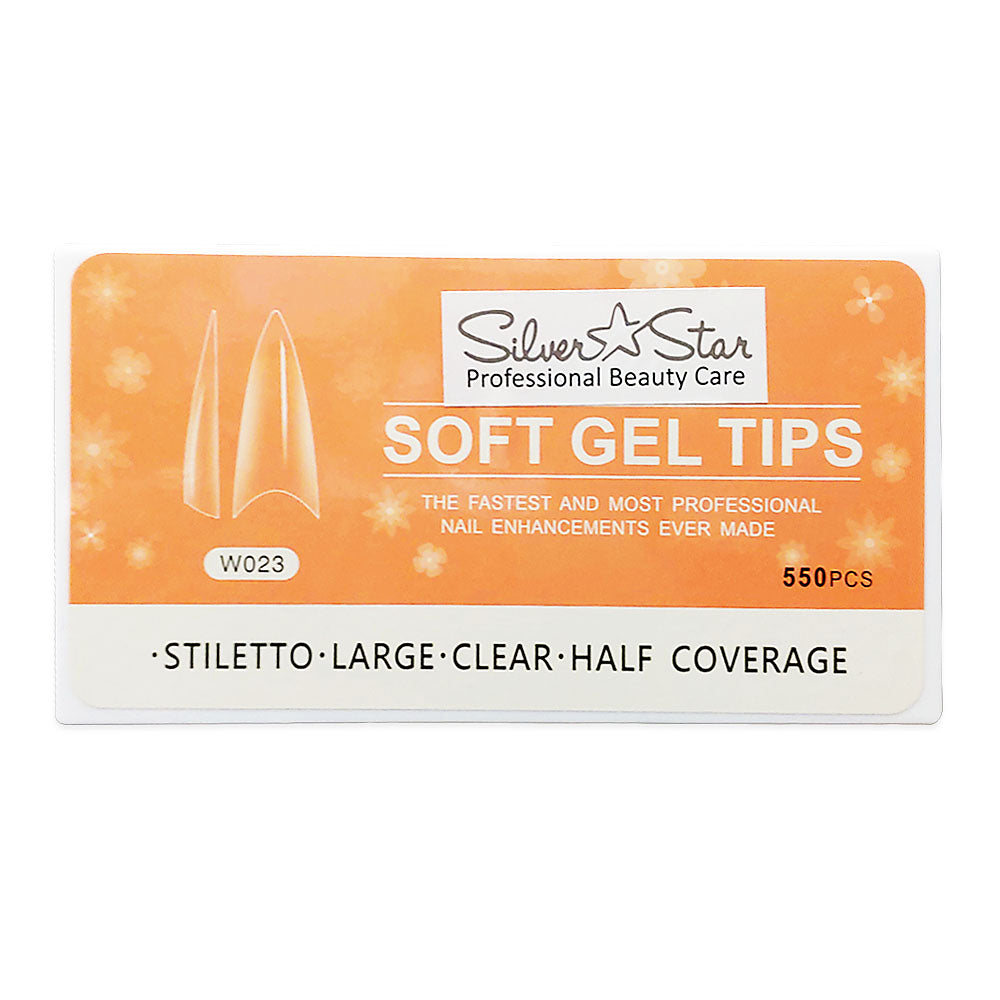 Silver Star Gel Tips 550PC Stiletto ClearHalfCoverage L W023