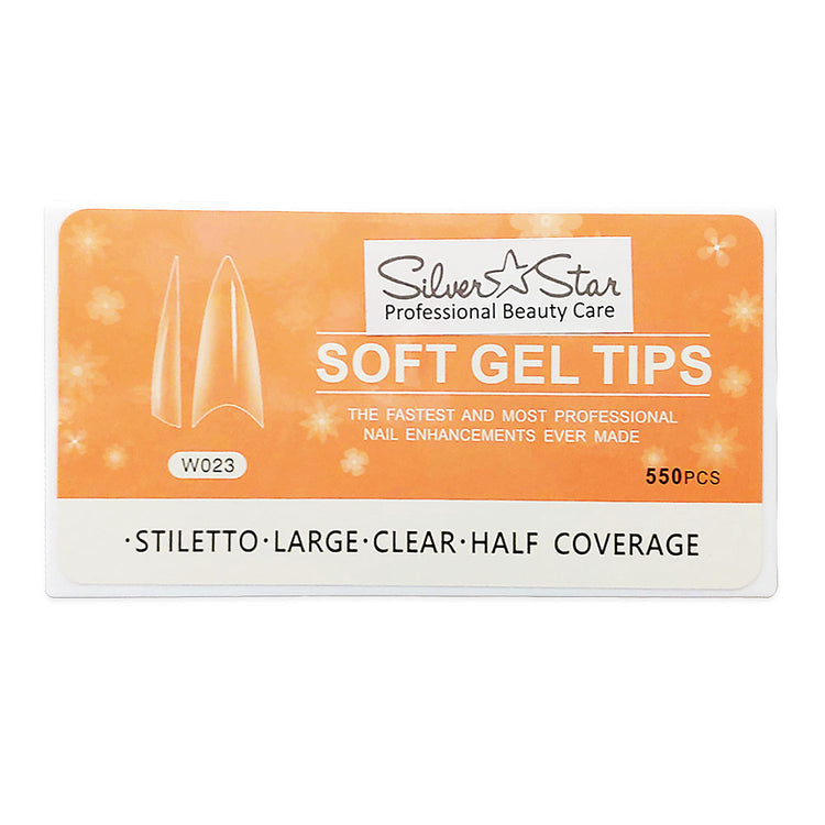 Silver Star Gel Tips 550PC Stiletto ClearHalfCoverage L W023