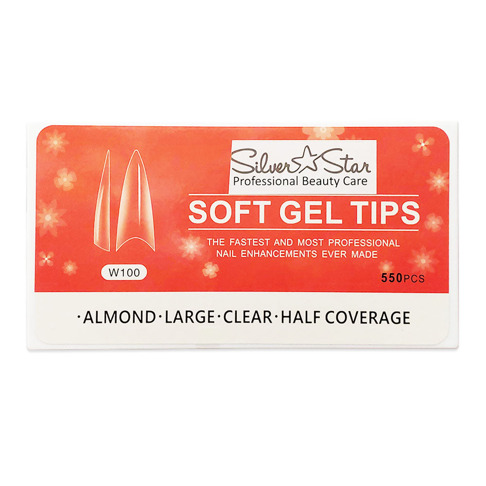Silver Star Gel Tips 550PC Amande Transparent Demi-couverture L W100