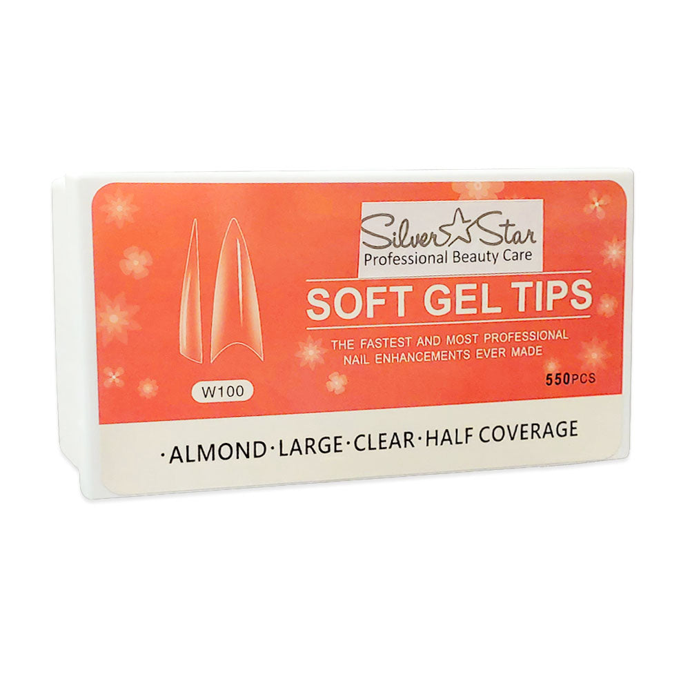 Silver Star Gel Tips 550PC Amande Transparent Demi-couverture L W100