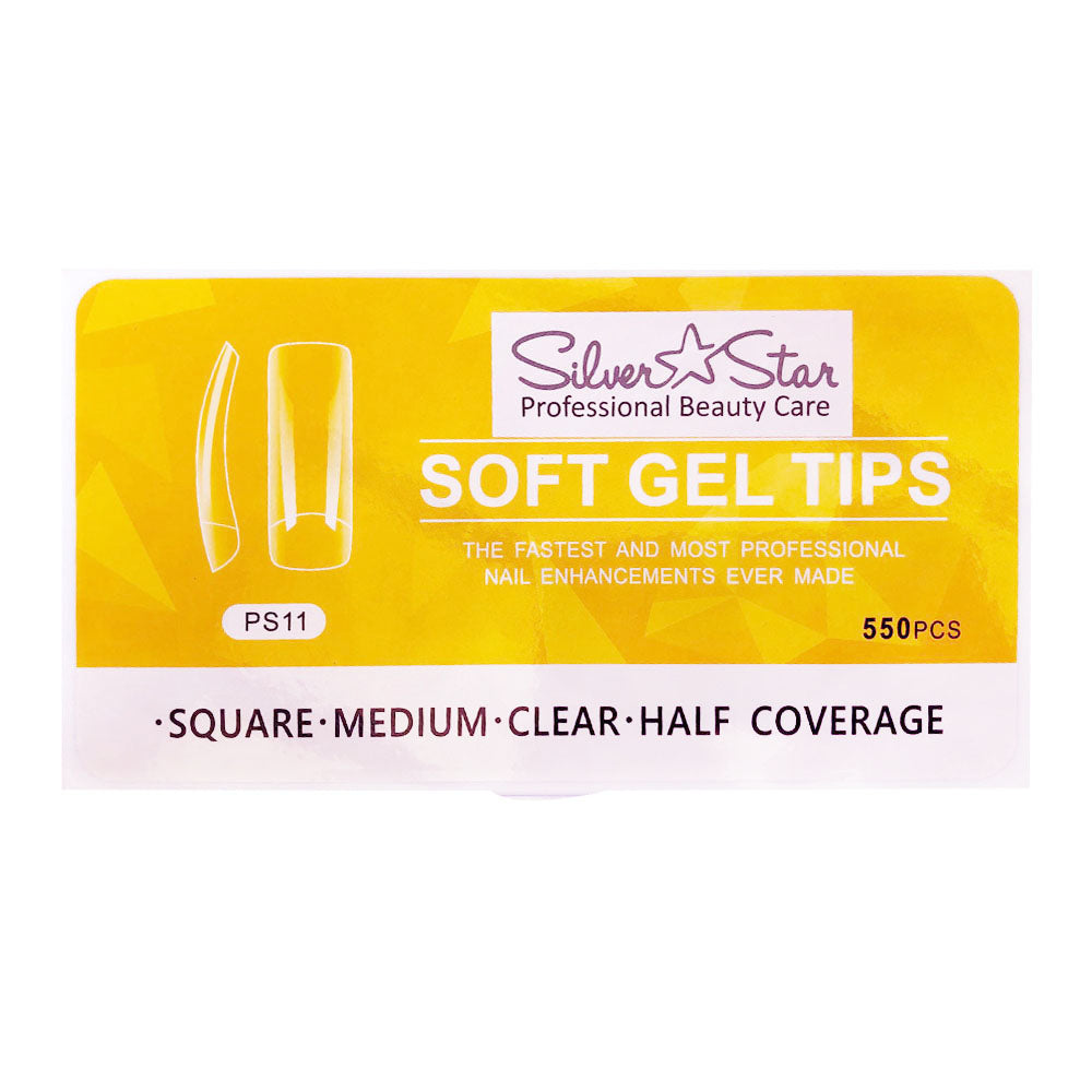 Silver Star Gel Tips 550PC Square Clear Half Coverage M PS11