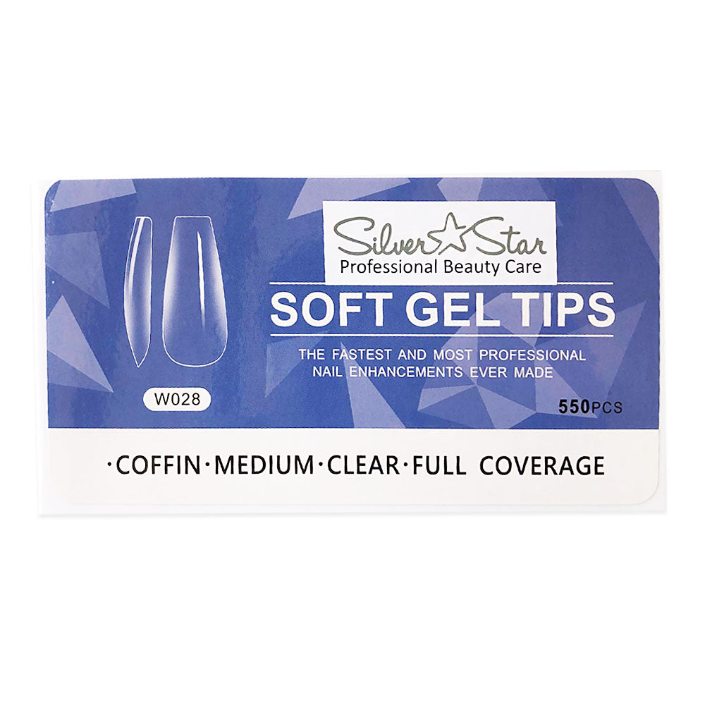 Đầu móng gel Silver Star 550PC dáng Coffin trong suốt che phủ toàn bộ M W028