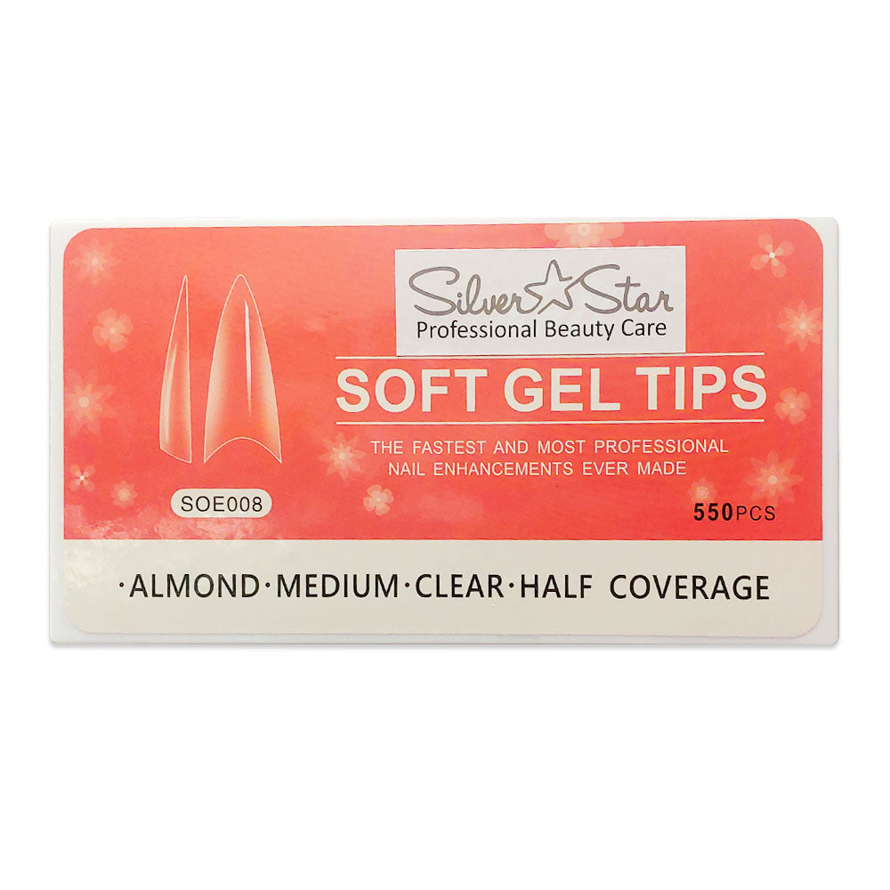 Silver Star Gel Tips 550PC Almond ClearHalfCoverage M SOE008