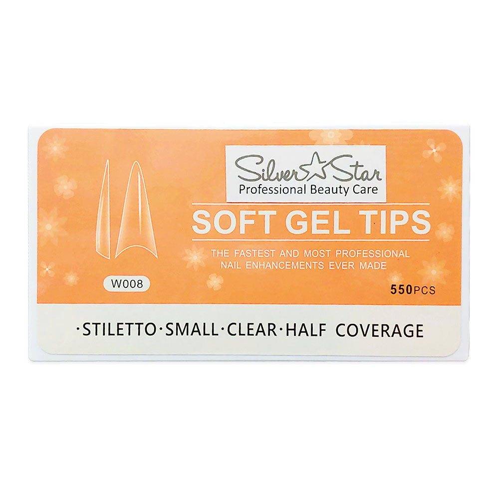 Silver Star Gel Tips 550PC Stiletto ClearHalfCoverage S W008
