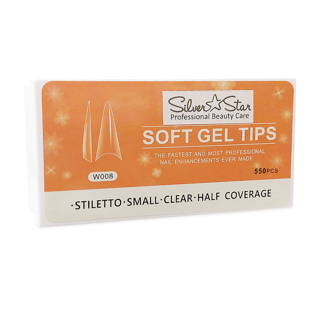 Silver Star Gel Tips 550PC Stiletto ClearHalfCoverage S W008