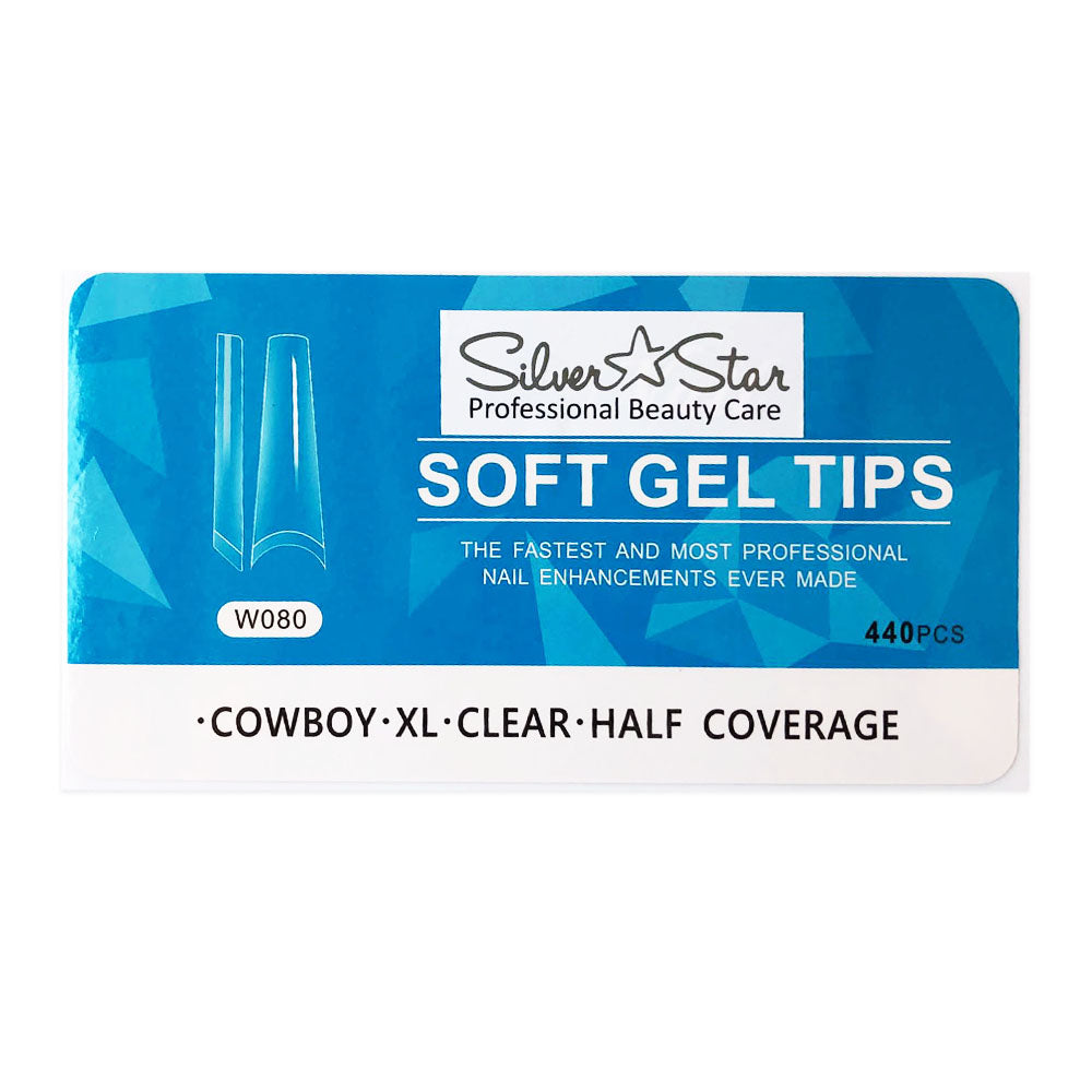 Silver Star Gel Tips 550PC Cowboy Clear HalfCoverage XL W080