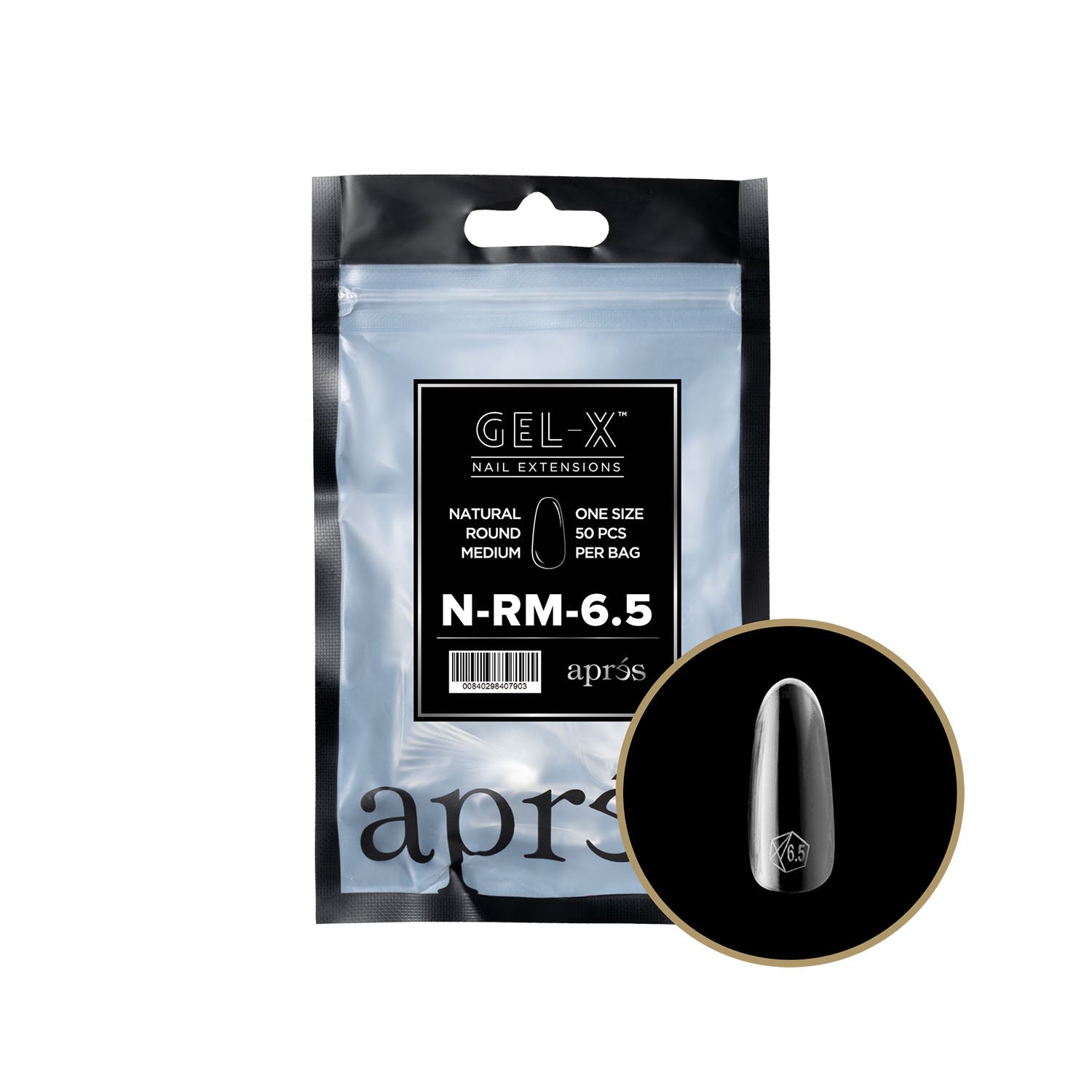 Apres Gel-X Tips Natural Round Medium 50PK NRM6.5