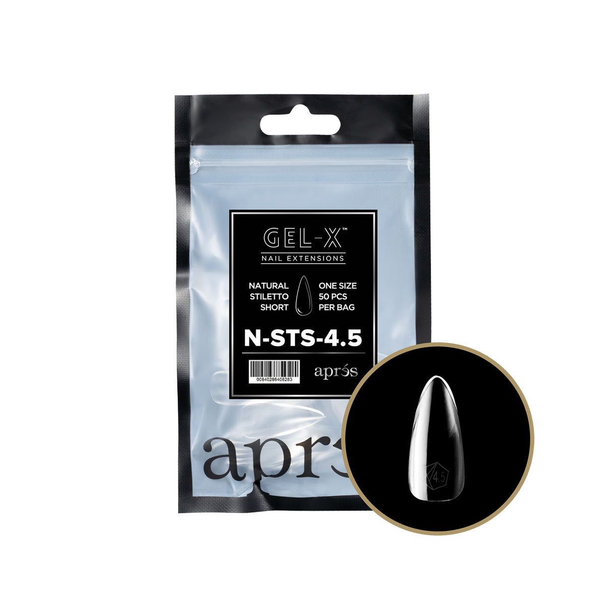 Sachets de recharge courts naturels en forme de stiletto pour pointes Gel-X Apres NSTS4.5