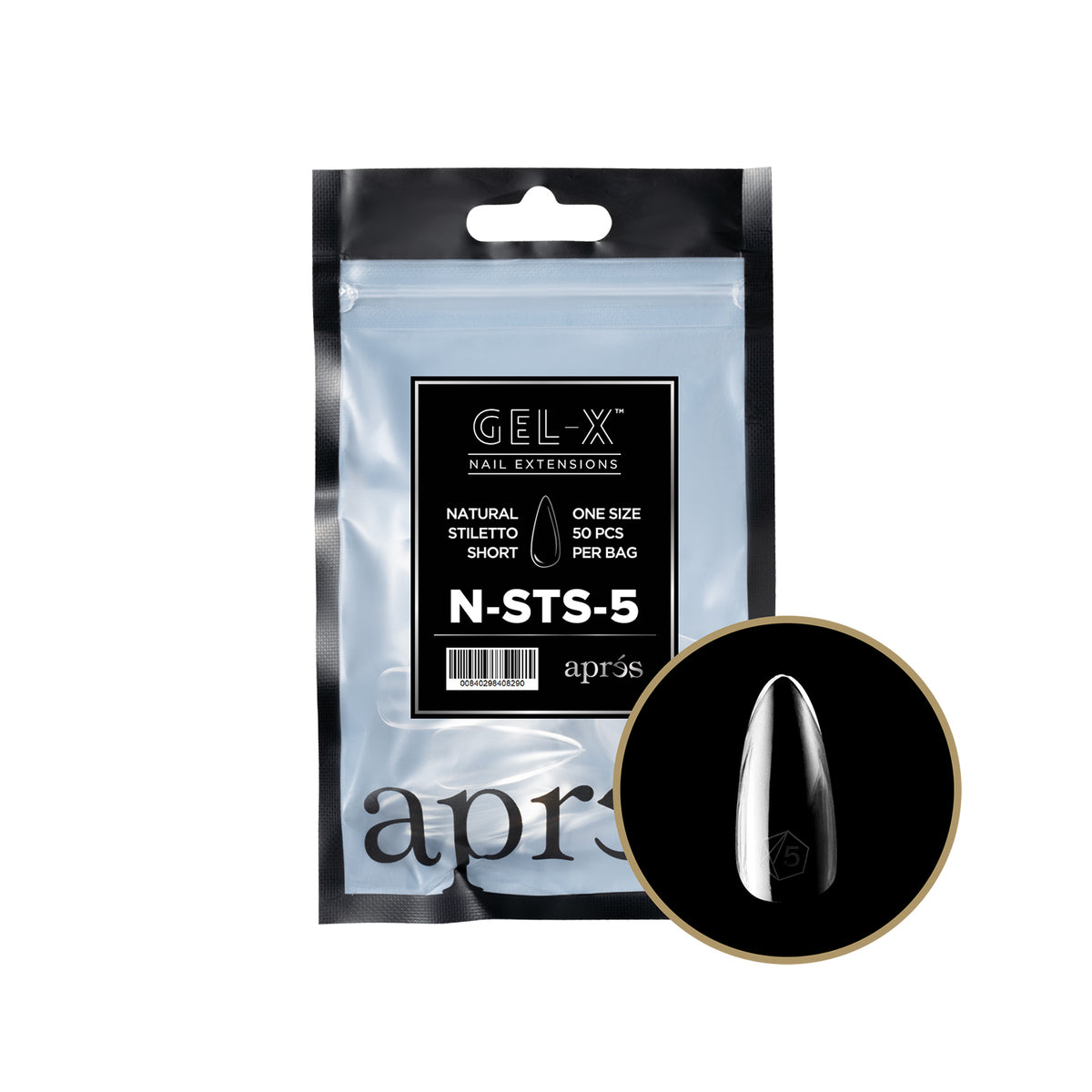 Móng úp Apres Gel-X Tips Natural Stiletto Ngắn Túi refill NSTS5