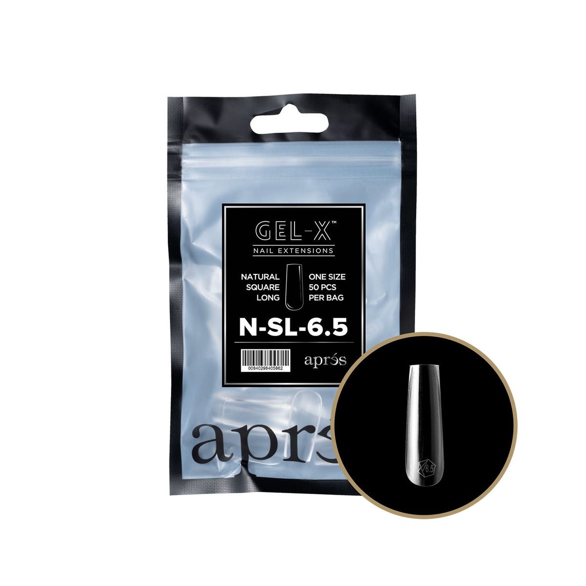 Apres Gel-X Đầu móng riêng lẻ Natural Square Dài 50 chiếc NSL6.5