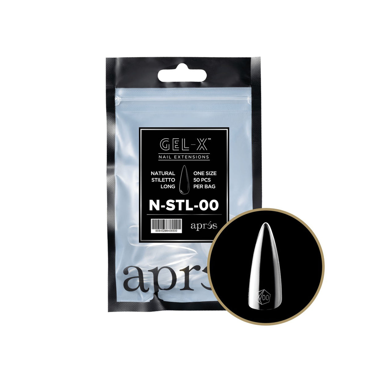Apres Gel-X Tips Natural Stiletto Long 50PK NSTL00 40650