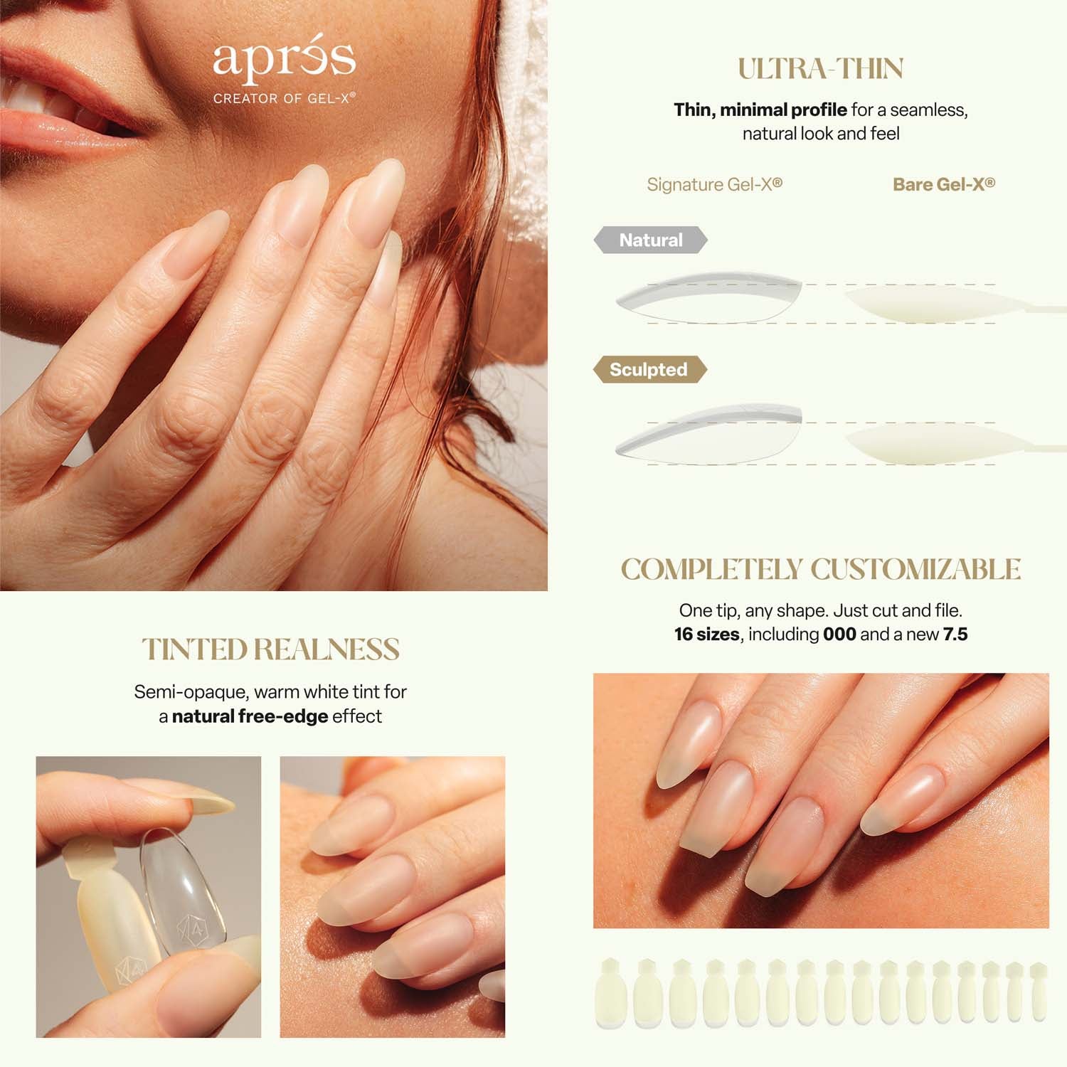 Apres Bare Gel-X Sculpted Tips 280Pcs 16 Sizes AP-3BRS-280