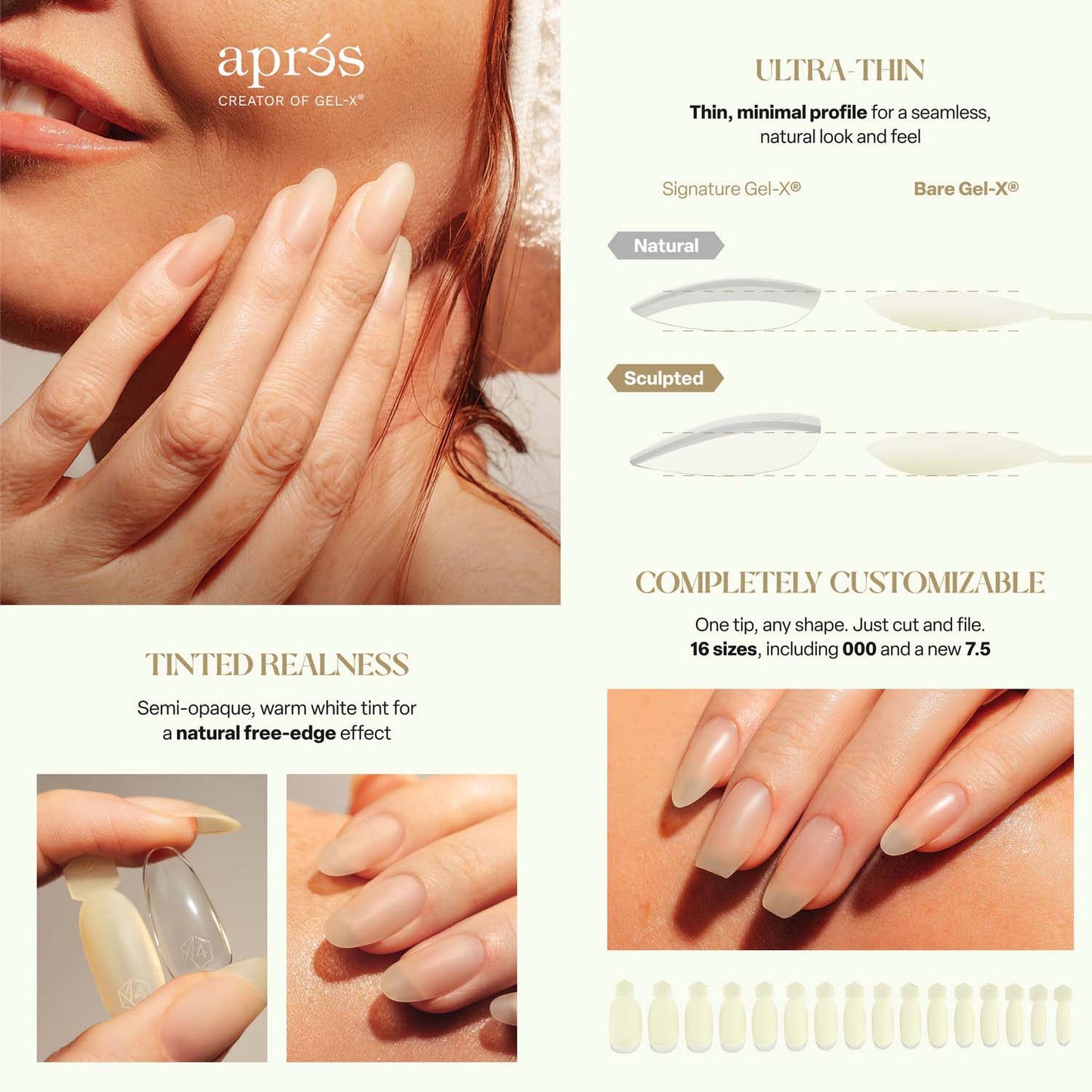 Apres Bare Gel-X Sculpted Tips 280Pcs 16 Sizes AP-3BRS-280